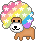 Cartoon dog with a rainbow afro. The afro has stars on it.